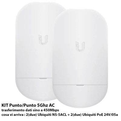 Ubiquiti NanoStation KIT Punto/Punto 5AC loco 5Ghz AC = 2x NS-5ACL + 2x PoE 24W