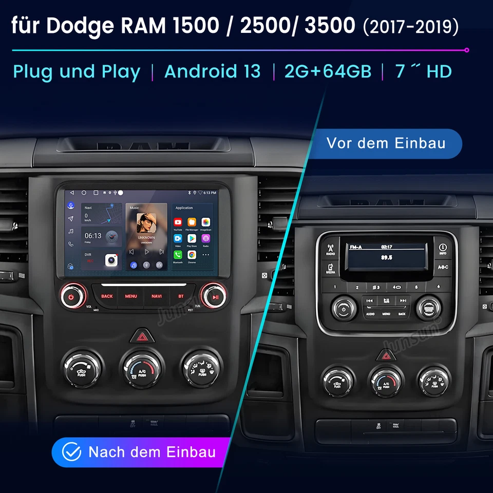2+64GB DAB+ Carplay Für Dodge Ram 1500 2500 3500 Android 13 Autoradio GPS NAVI - Bild 2 von 4