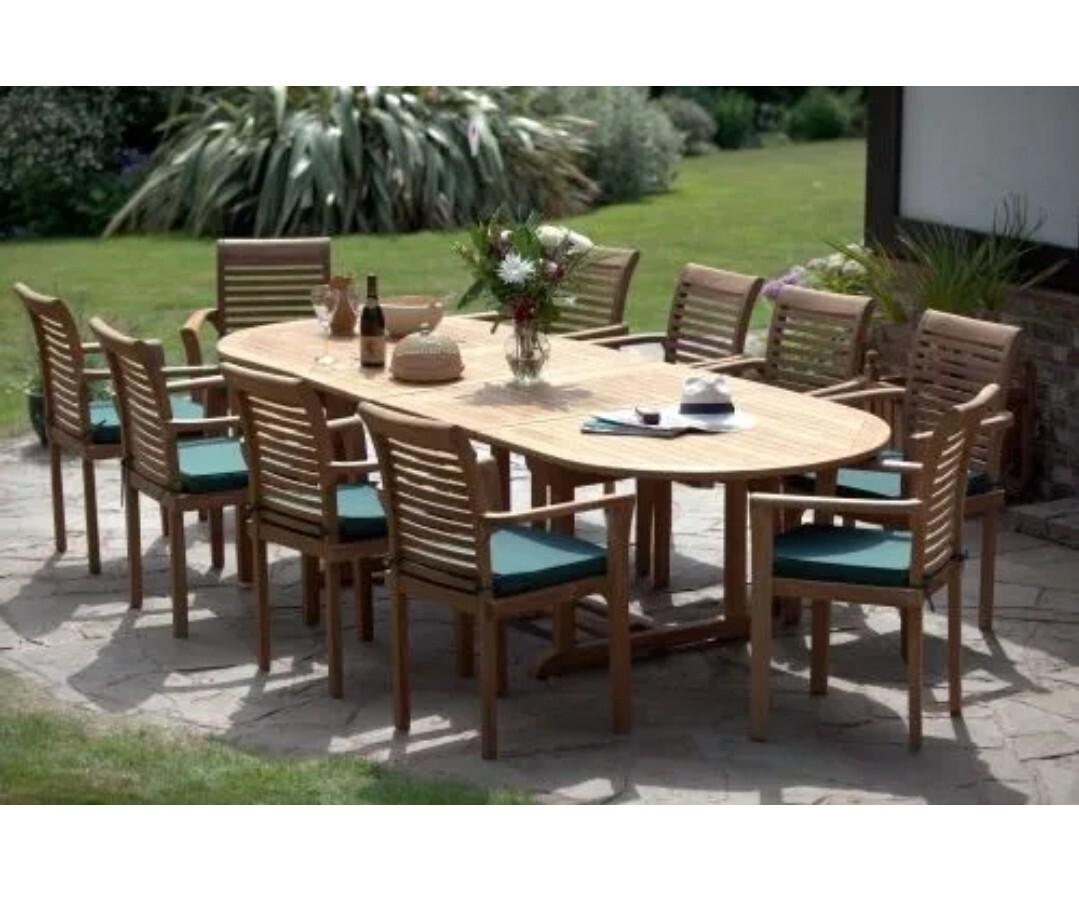 Giant Teak Wooden Garden Furniture Set 10 Seater Garden Table and