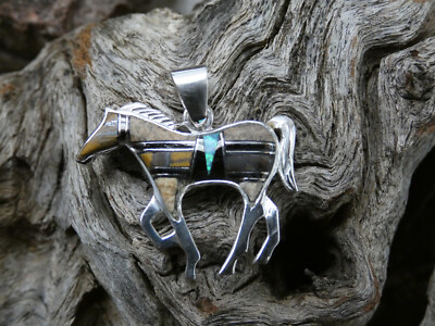 Horse Pony Mule Stallion Sterling Silver 925 Tiger's Eye Gemstone Pendant G47