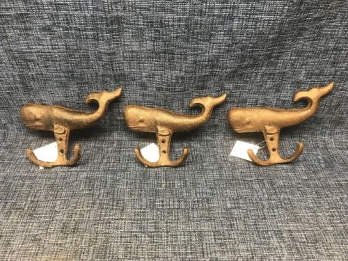 3 Cast Iron SPERM WHALE Wall Hooks Nautical Beach Decor Bathroom  - Picture 1 of 7