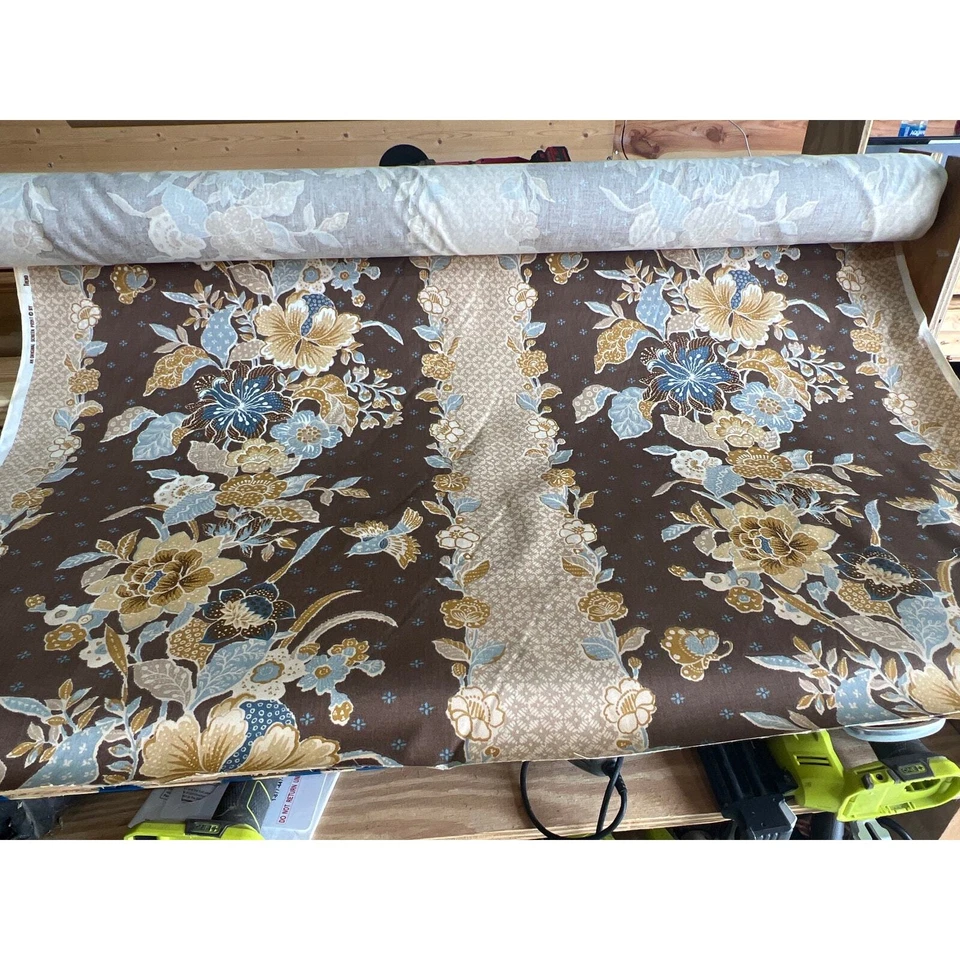 Tela De Colección Spectrum Trend Marrón Azul Floral Batik Tapicería Sarga Por Yarda Foto 2 de 4