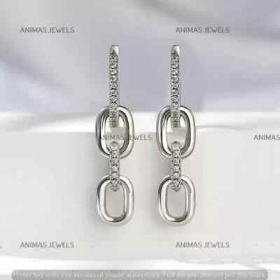 2.50CT Round Cut Moissanite Women's Drop & Dangle Earrings 14K White Gold Plated