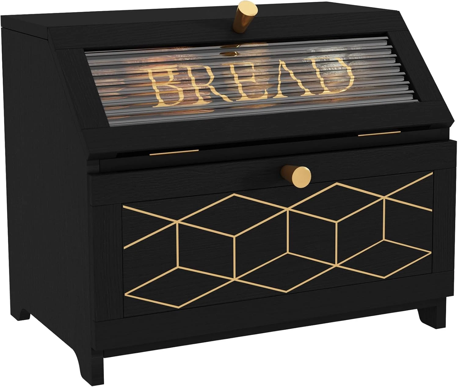Elegant Double Layer Wooden Bread Box with Golden Trim for Kitchen Counter
Opens in a new window or