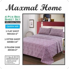 Maxmal Home 100 Cotton 4 Pieces Flannel Sheet Set Queen size, Winter Bedding