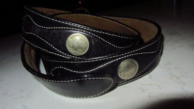 Black Leather Belt Two Indian Head Nickels 38'' to Center Hole, Total Length 44''