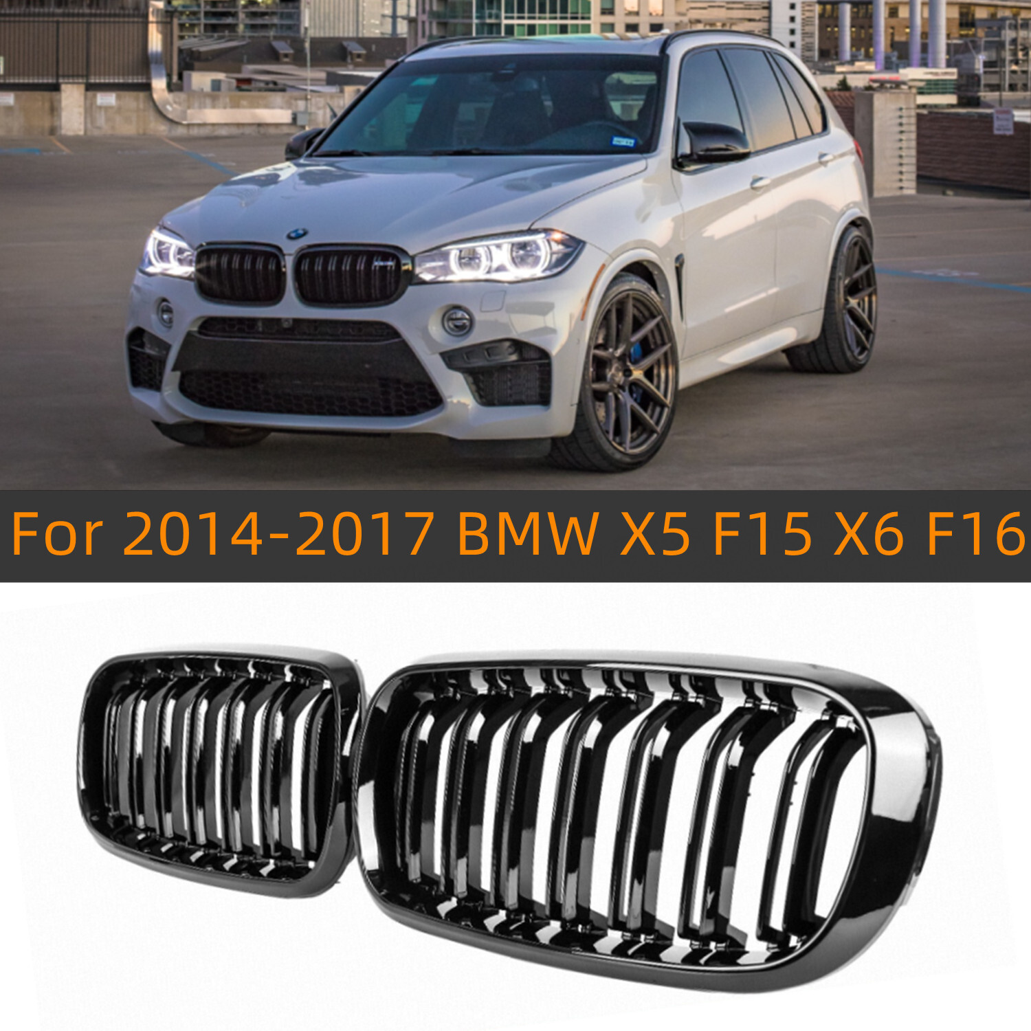 Gloss Black For 2014-2018 BMW X5 X6 F15 F16 Front Bumper Kidney Grille ...