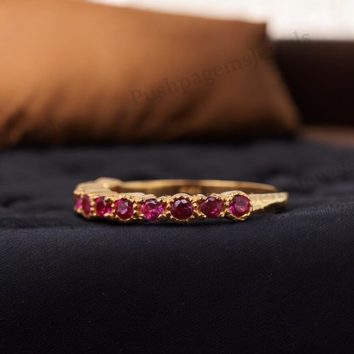 925 Sterling Silver 2.5 mm Round Shape Natural Ruby Band half Eternity Band - Picture 2 of 5