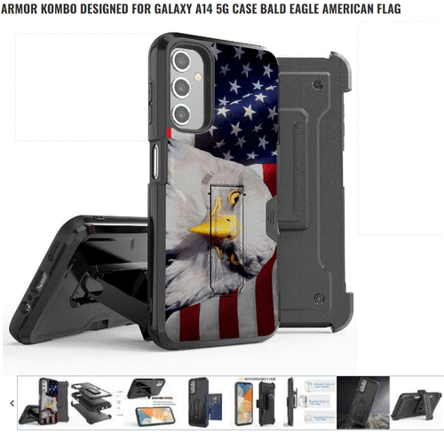 BALD EAGLE FLAG BLACK RED RUGGED STAND COVER CASE+HOLSTER Clip For GALAXY A14 5G