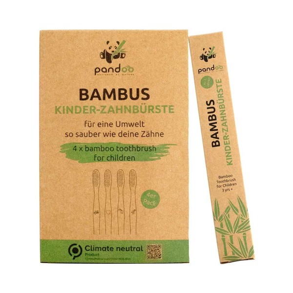 Pandoo 4Er Spar-Set - Bambus Kinder-ZahnbüRste - Vegan & Umweltfreundlich-image