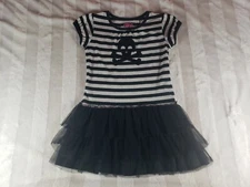 Circo Girls Dress Gray Black Stripe Halloween Sequin Skull Tulle Skirt S 6 6X