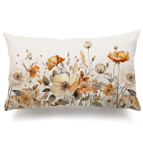 12x20 Inch Fall Thanksgiving Pillow Covers with Orange White Floral Design-image