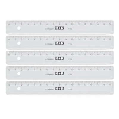 5 x 16cm Lineal Schullineal aus Kunststoff Maßstab, schmal klar M+R