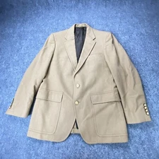 VTG Curlee Blazer Men 42R Tan Wool Gold Crest Buttons Classic Preppy Ivy League