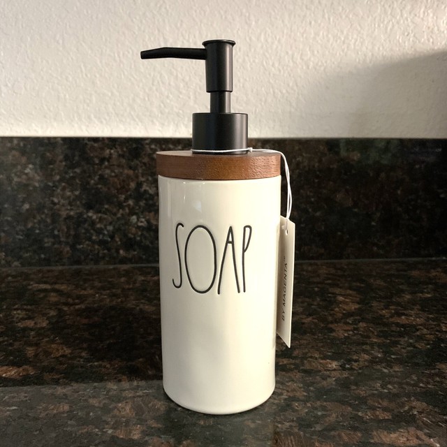 Rae Dunn SOAP Dispenser Wood Wooden Pump Ceramic Farmhouse LL VHTF eBay
