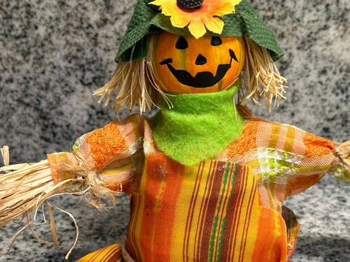 PAIR OF HALLOWEEN DECOR LOT - INCLUDES BEAR AND STRAW SCARECROW - PUMPKIN BEAR - Picture 2 of 16