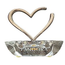 PANDORA Crystal Silver Open Heart Charm Ring Holder Jewelry Stand Etched 3x3x3