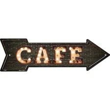 Cafe Bulb Letters Novelty Metal Arrow Sign  Directional 17" x 5" Wall Decor