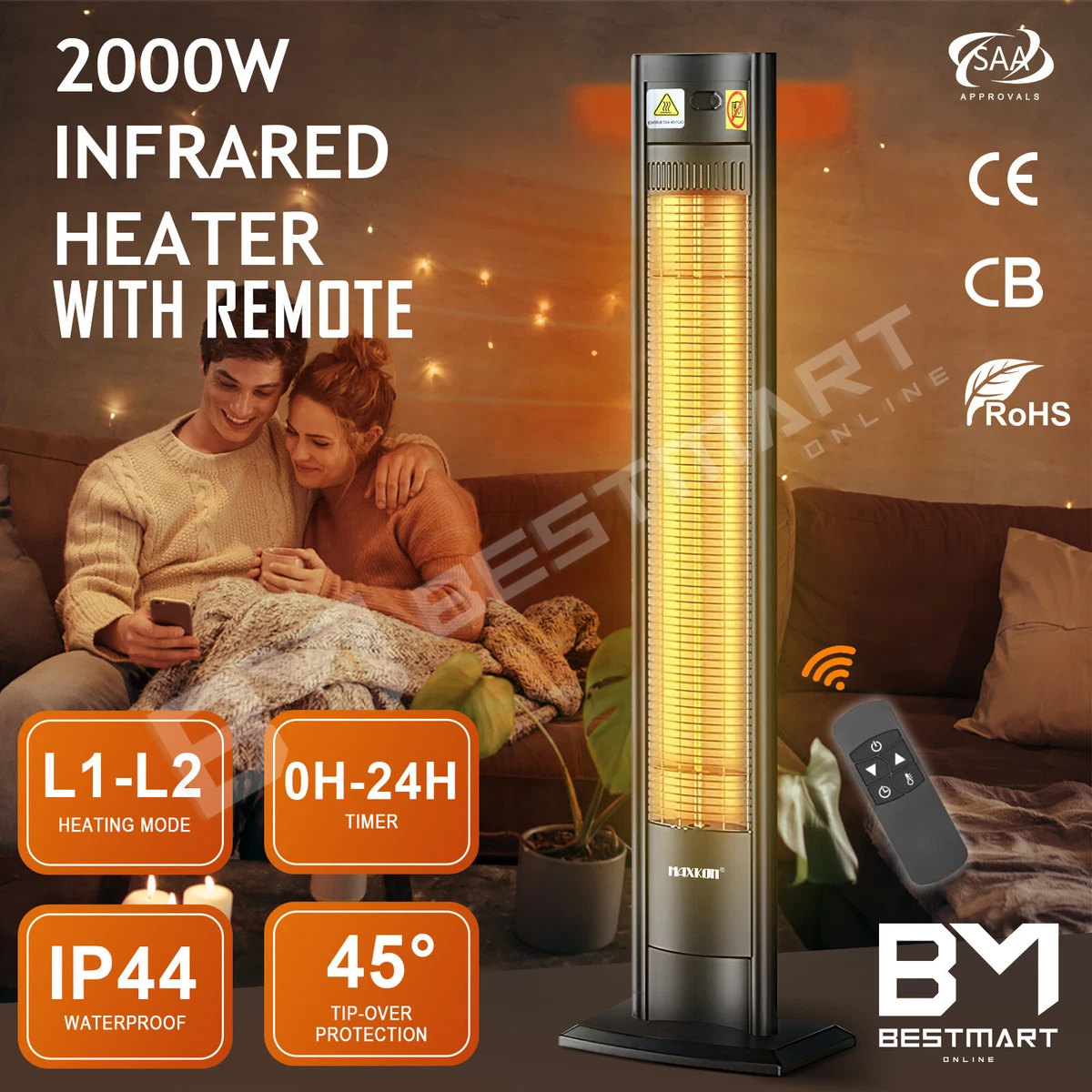 Maxkon 2000W Indoor Outdoor Infrared Heater Carbon Electric Instant Heat  Remote | eBay