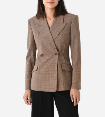 NWT $595 SIMKHAI Dorit Tailored Blazer Teak Houndstooth 4