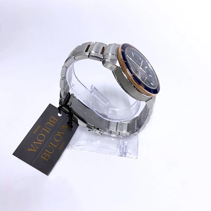 Классические мужские часы Marine Star Bulova 98B301 из нержавеющей стали синее розовое золото 45 мм - Изображение 4 из 4