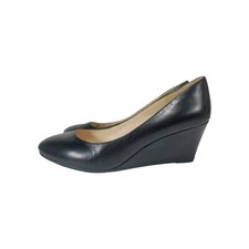 Nine West Black ISPY Wedge Leather Dress Pumps Slip-On Shoes Heels Size 9 M