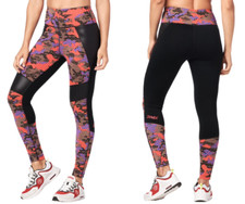 Leggings al tobillo con panel de cintura alta Zumba Dance Tribe - Negros audaces talla XS (B177)