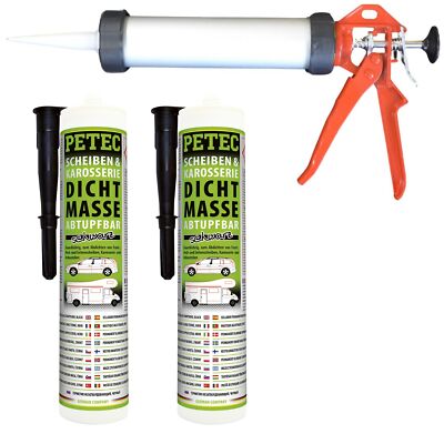 Petec 2x Windscreen Body Sealant Cartridge Black 310ml + Squeeze Pis...