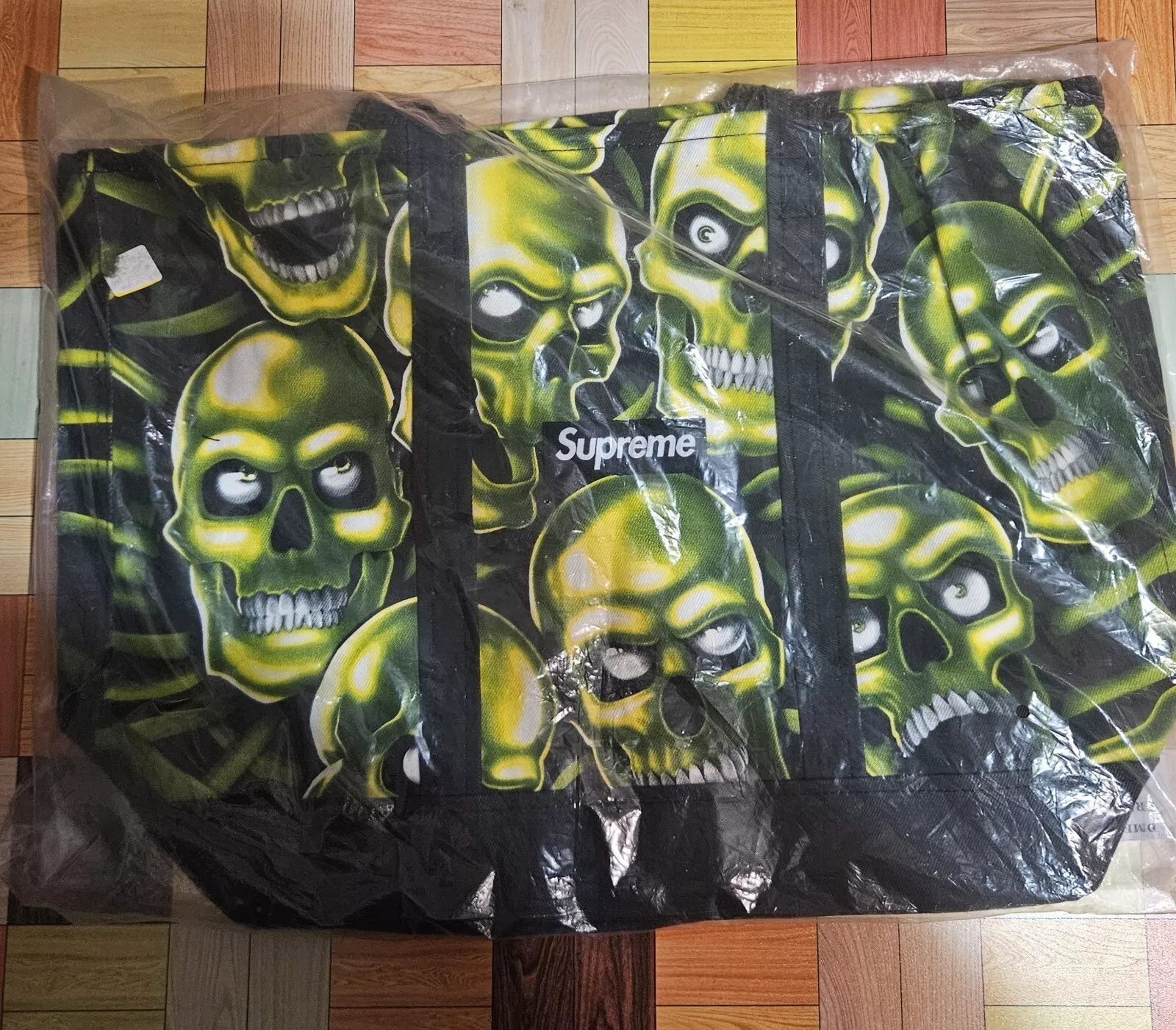 Sac fourre tout Supreme 18SS Skull Pile Denim coton noir/vert NEUF ? Japon