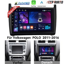 9'' 4+64GB Android 15 Für VW POLO 2011-2016 Carplay Autoradio FM/RDS GPS Navi BT
