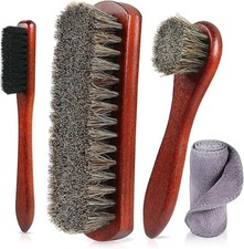 4-Piece Horsehair Shoe Brush Shine Kit - for Leather, Premium Shoe Polish brush