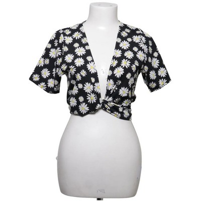 Loavies, Wickeltop, Größe: M, Schwarz/Weiß/Gelb, Elasthan/Polyester, Blumen #mVZ
