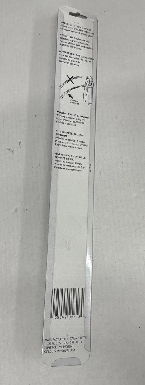 Lincoln 18” Grease Gun Replacement Whip Hose Extension, 1/8" NPT Male