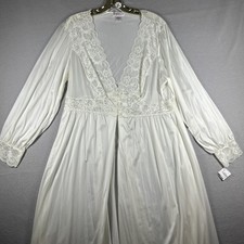 Shadowline Nightgown Lace Bodice Maxi Women's 1X Longsleeve 56  Long White