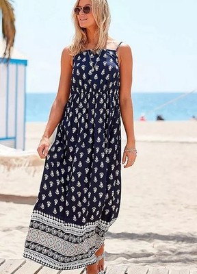 Vivance Sustainable Printed Maxi Dress Navy Blue size 6