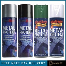 PLASTIKOTE METAL PROTEKT SPRAY PAINT 400ML BLACK WHITE GREEN GLOSS SATIN FINISH