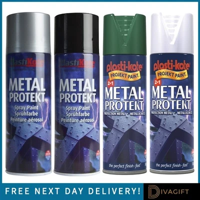 PLASTIKOTE METAL PROTEKT SPRAY PAINT 400ML BLACK WHITE GREEN GLOSS SATIN FINISH