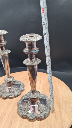 Two Antique Vintage Silver Plated Candlestick Holders - Ornate - Picture 14 of 15