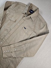 Wrangler Brushpopper Pearl Snap Western Shirt Tan Cowboy Mens L
