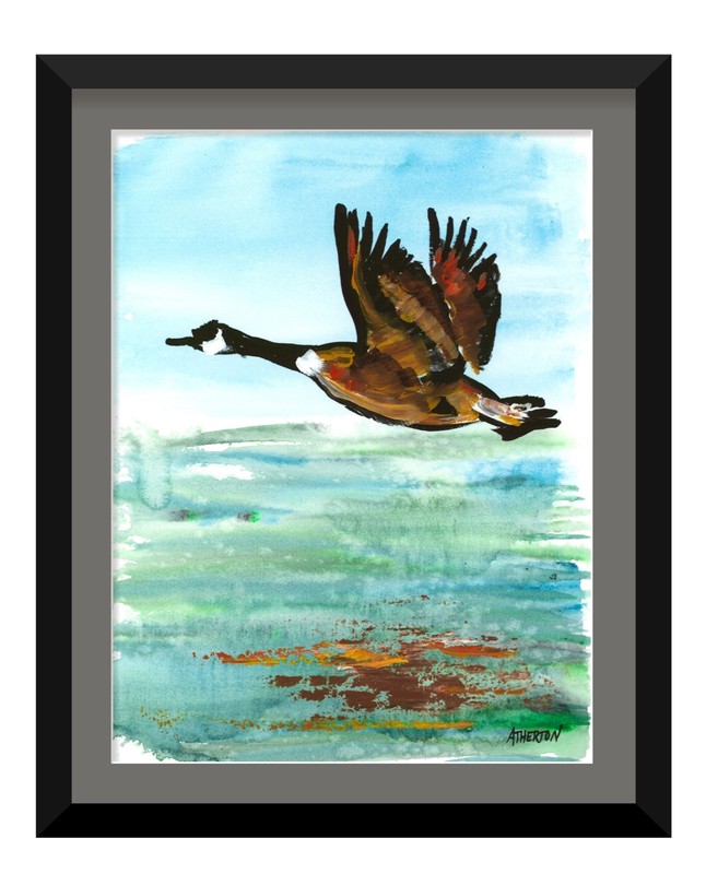 Atherton 9x12 Original Abstract loose Goose Painting "Single reflection" signed
