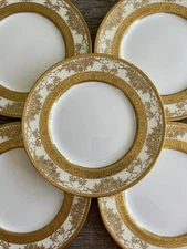 Set 5  Antique Minton Gold Dinner Plates 10 1/2" Davis Collamore NY