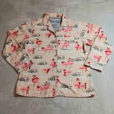 Nick  Nora Women's Flamingo Holiday Pajama Top S. Long Sleeve Cotton Flannel