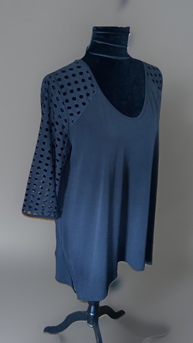 Clara Sunwoo Lattice Cut Out Black Liquid Jersey Tunic Top Side Slit Size Large - Picture 2 of 9