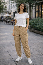 Wild Fable Jogger Pants Womens Size Medium Cargo Pocket High Rise Tan Khaki