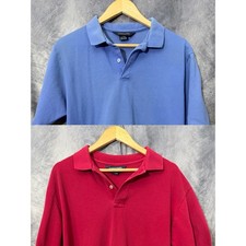 Lands End Mens Tall Large Polo Shirt Lot 2 Red Blue Cotton Made in USA Pique