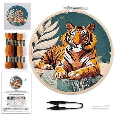 Bengal Tiger DIY Hand Embroidery Kit for Beginners Adults Kids Hoop Thread Set