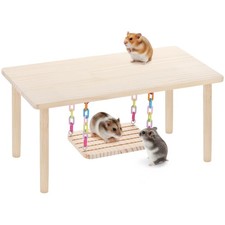 Natural Pine Wood Hamster Playgroundwith Hanging Chain Swing Small, log color