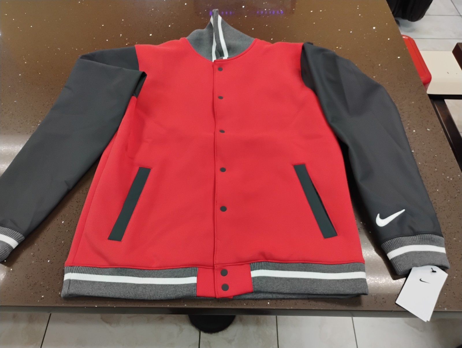 Nike Men's Size Medium Team Orange Letterman Jacket Full-Snap DJ5971-820 NEW