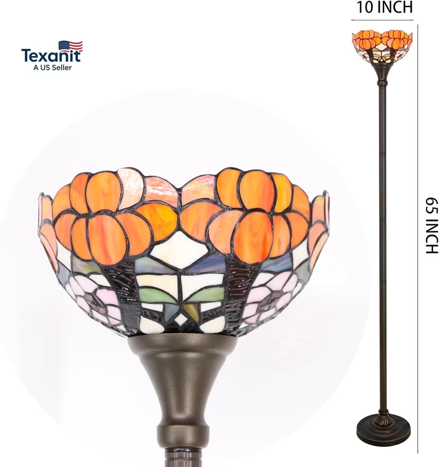 Lâmpada de assoalho Tiffany Torchiere vitral tocha de canto de pé uplight 10X10X6 - Imagem 3 de 4