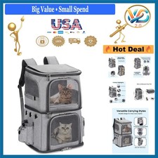 Double-Compartment Pet Carrier Backpack for Cats Small Dogs Grey